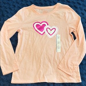 NWT Girls Peach Long-Sleeve Heart Graphic Tee-Cat & Jack